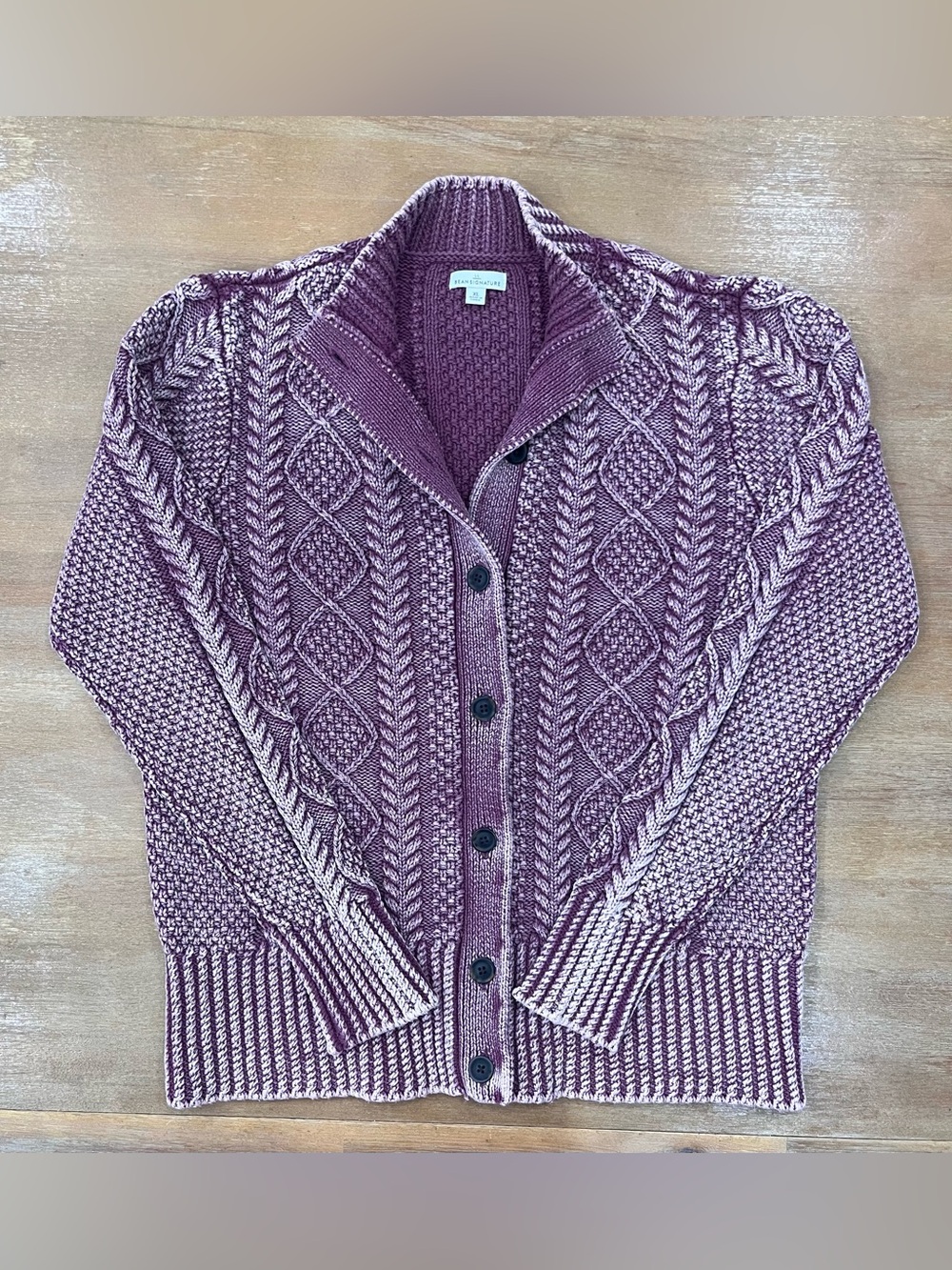 L.L. Bean Two-Tone Purple Cable Cardigan